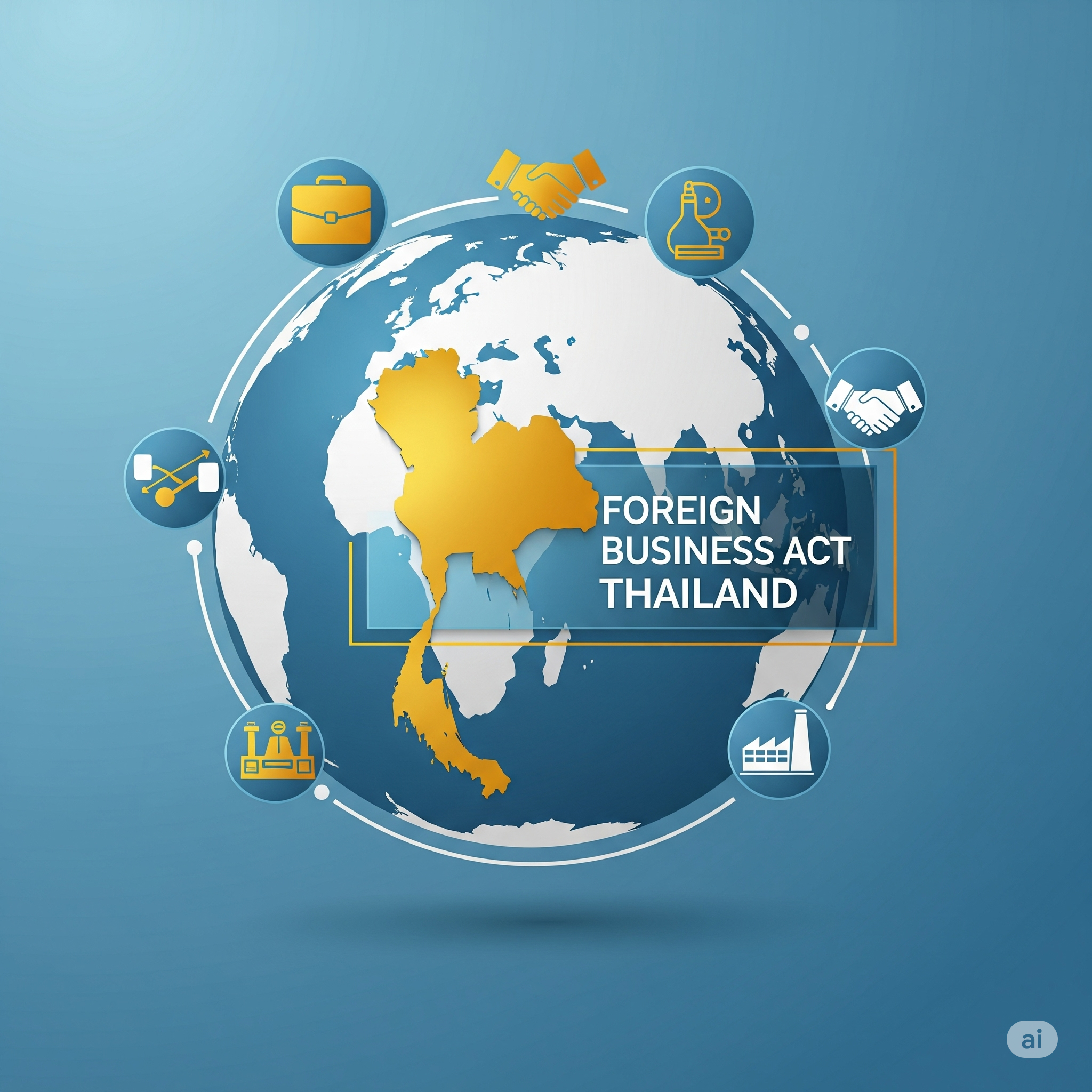 A professional and modern graphic that visually represents the concept of international business in Thailand
