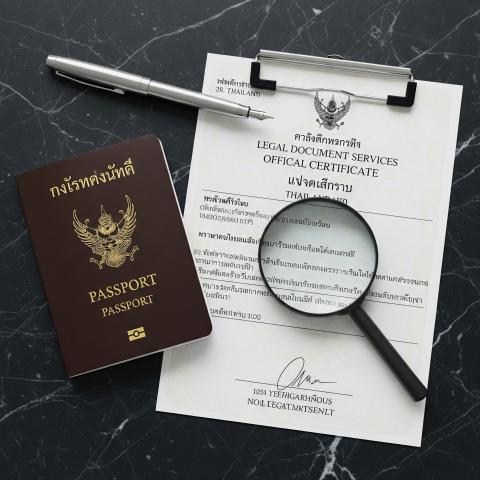 a passport and a document on a desk