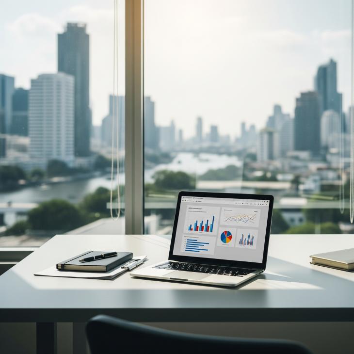 lapton on a desk in an office