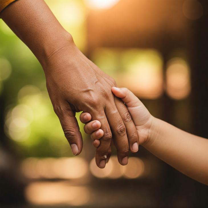 adult and children holding hands