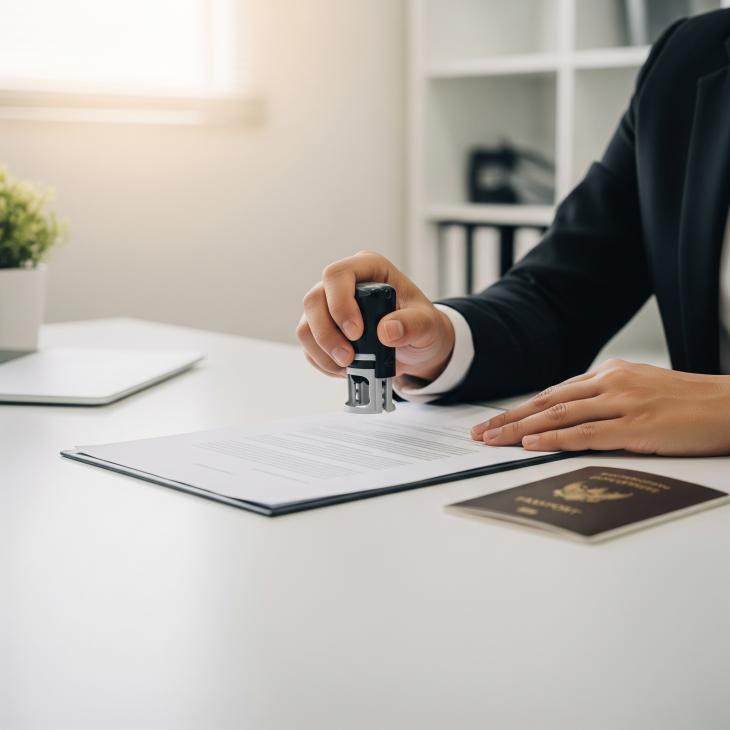a lawyer putting a stamp on a document