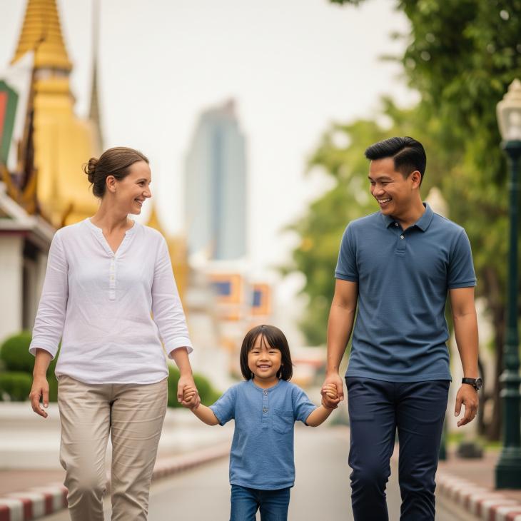 mother and father holding hands with their child