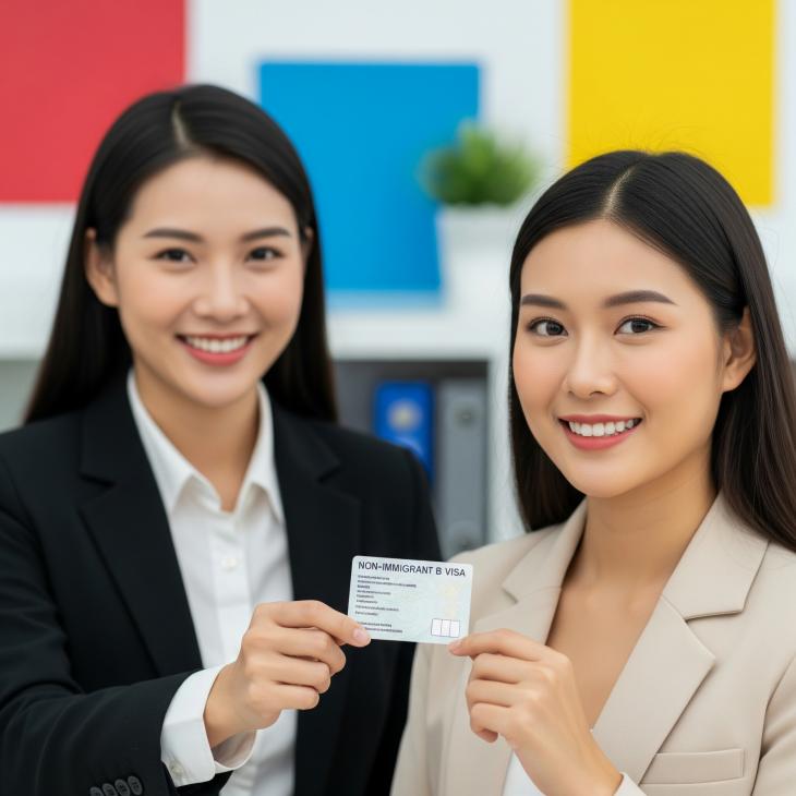 two girls holding a visa