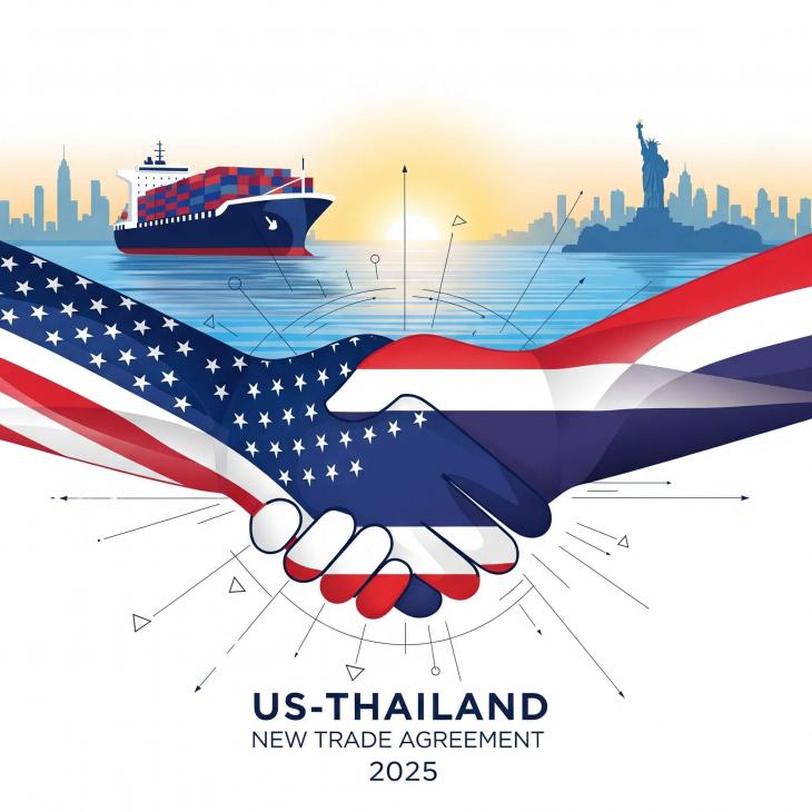A professional and modern graphic illustrating the new trade partnership between the US and Thailand. 