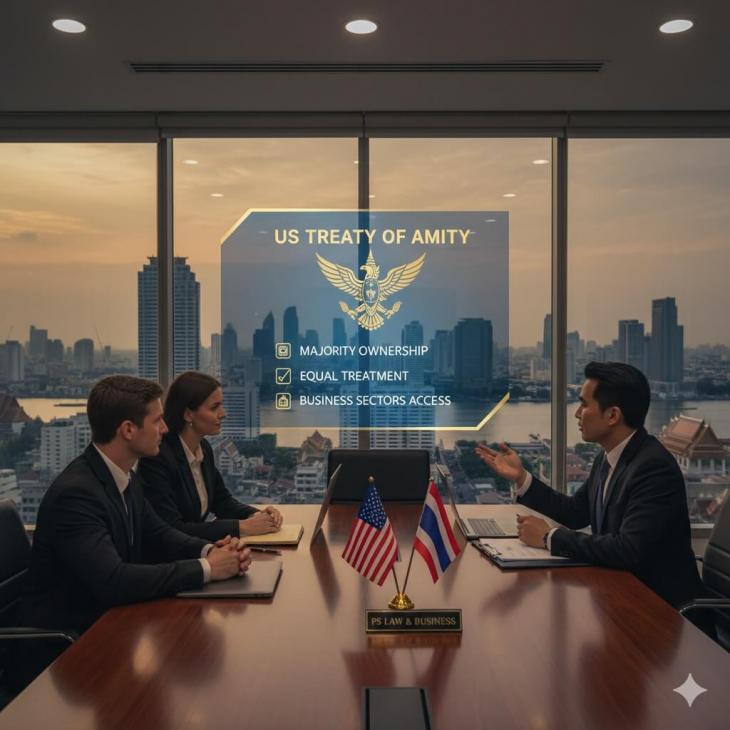 Three professionals in business attire are seated at a polished conference table in a modern high-rise office with large windows overlooking a city skyline at sunset.